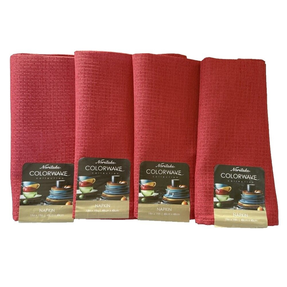Noritake Colorwave Fabric Napkins Raspberry Red Machine Wash 19x19 Inch Set of 4
